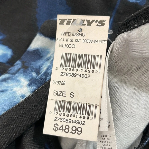 RVCA Baby Doll Blue Floral Sleeveless Shunter Mini Tank Dress Size Small NEW - Picture 9 of 10